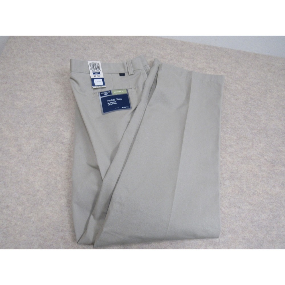Dockers Mens Washed Chino Relaxed Fit Pleated Khaki Pants 40x32 Beige 134181